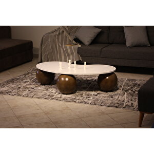 Küre Orta Sehpa - Amerikan Ceviz Top - Fasulye - Beyaz Mdf 120x70 cm