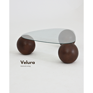 Küre Orta Sehpa - Koyu Ceviz Top - Üçgen - Şeffaf Cam 120x80 cm