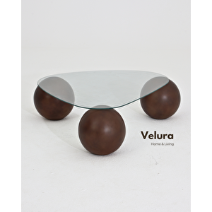 Küre Orta Sehpa - Koyu Ceviz Top - Üçgen - Şeffaf Cam 120x80 cm