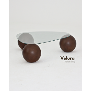 Küre Orta Sehpa - Koyu Ceviz Top - Üçgen - Şeffaf Cam 120x80 cm