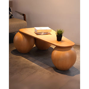Küre Orta Sehpa - 41 Cm Meşe - Üçgen - Ceviz Mdf