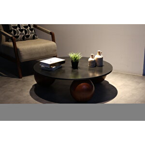 Küre Orta Sehpa - Koyu Ceviz Top - Yuvarlak - Siyah Mdf 90x90 cm