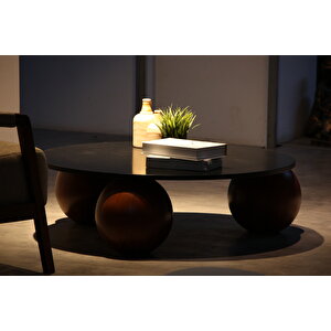 Küre Orta Sehpa - Koyu Ceviz Top - Yuvarlak - Siyah Mdf 90x90 cm