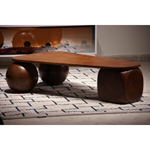 Küre Orta Sehpa - 2 Ceviz Top & 1 Ceviz Zar - Üçgen - Ceviz Mdf