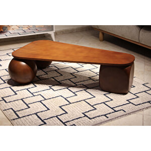 Küre Orta Sehpa - 2 Ceviz Top & 1 Ceviz Zar - Üçgen - Ceviz Mdf