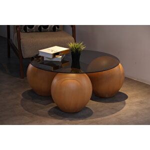 Küre Orta Sehpa - 41 Cm Meşe - Yuvarlak - Füme Cam 90x90 cm