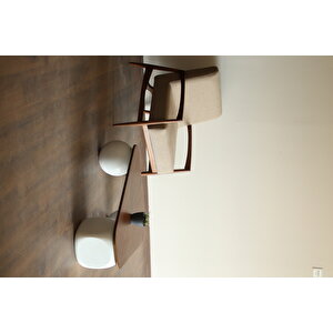 Küre Orta Sehpa - 2 Beyaz Top & 1 Beyaz Zar - Üçgen - Ceviz Mdf 120x80 cm