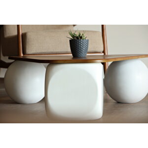 Küre Orta Sehpa - 2 Beyaz Top & 1 Beyaz Zar - Üçgen - Ceviz Mdf 120x80 cm