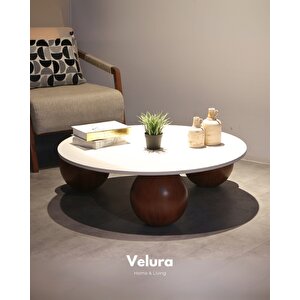 Küre Orta Sehpa - Koyu Ceviz Top - Yuvarlak - Beyaz Mdf 90x90 cm
