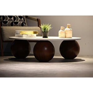 Küre Orta Sehpa - Koyu Ceviz Top - Yuvarlak - Beyaz Mdf 90x90 cm