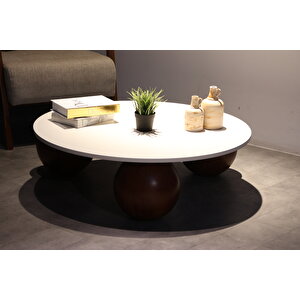 Küre Orta Sehpa - Koyu Ceviz Top - Yuvarlak - Beyaz Mdf 90x90 cm