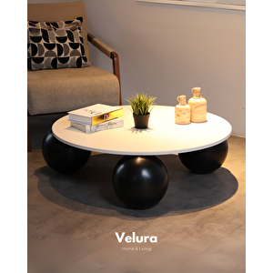 Küre Orta Sehpa - Siyah Top - Yuvarlak - Beyaz Mdf 90x90 cm