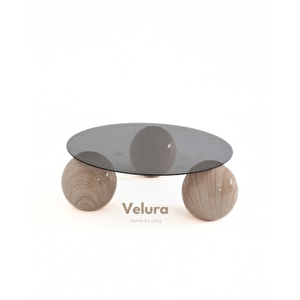 Küre Orta Sehpa - Natural - Yuvarlak - Füme Cam 90x90 cm