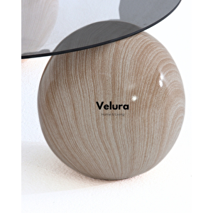 Küre Orta Sehpa - Natural - Yuvarlak - Füme Cam 90x90 cm