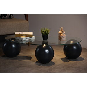 Küre Orta Sehpa - Antrasit Top - Fasulye - Şeffaf Cam 120x70 cm