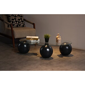 Küre Orta Sehpa - Antrasit Top - Fasulye - Şeffaf Cam 120x70 cm