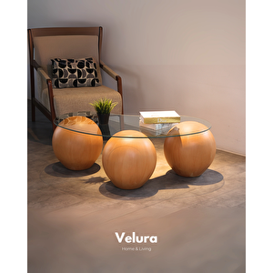 Küre Orta Sehpa - 41 Cm Meşe - Fasulye - Şeffaf Cam 120x70 cm
