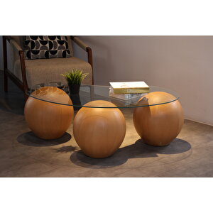Küre Orta Sehpa - 41 Cm Meşe - Fasulye - Şeffaf Cam 120x70 cm