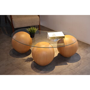 Küre Orta Sehpa - 41 Cm Meşe - Fasulye - Şeffaf Cam
