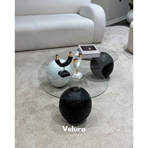 Küre Orta Sehpa - 2 Dragon (siyah) & 1 Dragon (beyaz) - Fasulye - Şeffaf Cam