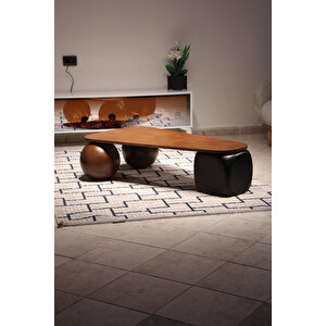 Küre Orta Sehpa - 2 Ceviz Top & 1 Siyah Zar - Üçgen - Ceviz Mdf 120x80 cm