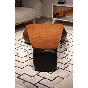 Küre Orta Sehpa - 2 Ceviz Top & 1 Siyah Zar - Üçgen - Ceviz Mdf 120x80 cm
