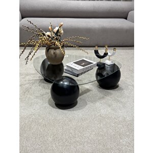 Küre Orta Sehpa - Siyah Top - Üçgen - Şeffaf Cam 120x80 cm