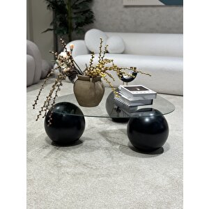 Küre Orta Sehpa - Siyah Top - Üçgen - Şeffaf Cam 120x80 cm
