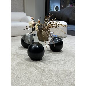 Küre Orta Sehpa - Siyah Top - Üçgen - Şeffaf Cam 120x80 cm