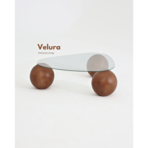 Küre Orta Sehpa - Ceviz Top - Üçgen - Şeffaf Cam 120x80 cm