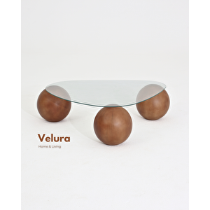Küre Orta Sehpa - Ceviz Top - Üçgen - Şeffaf Cam 120x80 cm