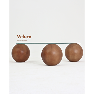 Küre Orta Sehpa - Ceviz Top - Üçgen - Şeffaf Cam 120x80 cm