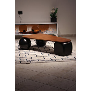 Küre Orta Sehpa - 2 Siyah Top & 1 Siyah Zar - Üçgen - Ceviz Mdf 120x80 cm