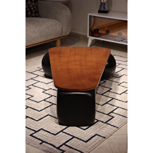 Küre Orta Sehpa - 2 Siyah Top & 1 Siyah Zar - Üçgen - Ceviz Mdf 120x80 cm