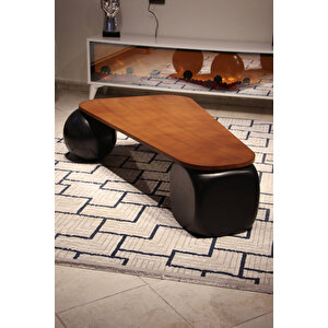 Küre Orta Sehpa - 2 Siyah Top & 1 Siyah Zar - Üçgen - Ceviz Mdf 120x80 cm