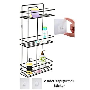 Yapıştırmalı Paslanmaz Siyah 3 Katlı Düz Banyo Köşeliği Şampuanlık Köşelik Banyo Rafı