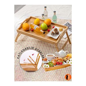Portatif Tepsi Katlanır Ayaklı Bambu Yatak Keyif Tepsisi (50cm*30cm)