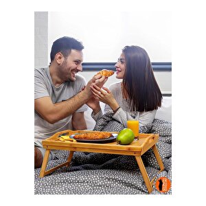 Portatif Tepsi Katlanır Ayaklı Bambu Yatak Keyif Tepsisi (50cm*30cm)