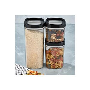 Erzak Saklama Kabı 12 Parça Set Siyah (4 Adet 1800ml - 4 Adet 1000ml - 4 Adet 600ml)