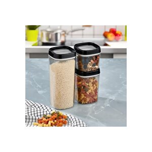 Erzak Saklama Kabı 12 Parça Set Siyah (4 Adet 1800ml - 4 Adet 1000ml - 4 Adet 600ml)