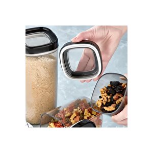Erzak Saklama Kabı 12 Parça Set Siyah (4 Adet 1800ml - 4 Adet 1000ml - 4 Adet 600ml)