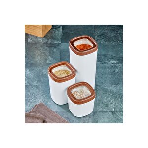 Mugiss Saklama Kabı Ahşap Kaplama Kapak Beyaz Renkli Hazne 3'lü Set 1800ml 1000ml 600ml