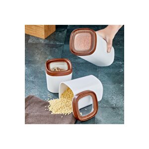 Mugiss Saklama Kabı Ahşap Kaplama Kapak Beyaz Renkli Hazne 3'lü Set 1800ml 1000ml 600ml