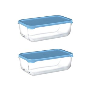 2'li Snowbox Cam Saklama Kabı 1200 Cc Mavi Kapaklı (53743)