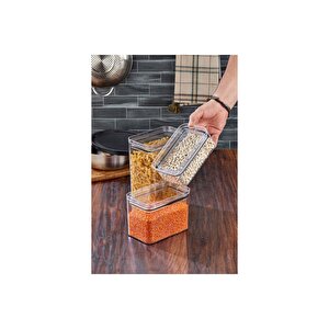 3 Lü Set Dikdörtgen Contalı, Sızdırmaz Kapaklı Saklama & Erzak Kabı Şeffaf 3500ml-1700ml-800ml
