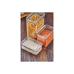 3 Lü Set Dikdörtgen Contalı, Sızdırmaz Kapaklı Saklama & Erzak Kabı Şeffaf 3500ml-1700ml-800ml