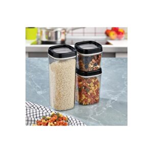 Erzak Saklama Kabı 3lü Set Silikonlu Sızdırmaz Kapak 1800 Ml 1000 Ml 600 Ml Siyah