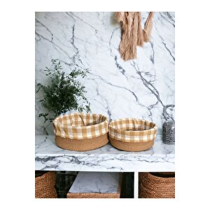 2'li Kahverengi Pötikareli Sepet - Mutfak Organizer Seti - Cotton Basket 24 Ve 28 Cm Ölçülerinde