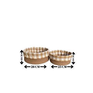 2'li Kahverengi Pötikareli Sepet - Mutfak Organizer Seti - Cotton Basket 24 Ve 28 Cm Ölçülerinde