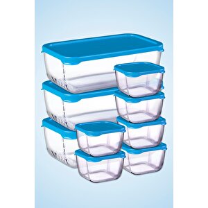 9 Parça Snowbox Mavi Kapaklı Saklama Kabı Takımı / 3 Büyük + 6 Küçük / Özel Set